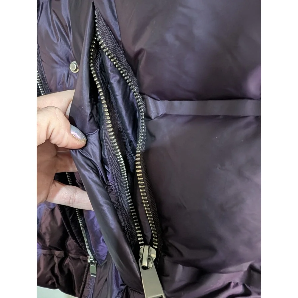Zara Down Puffer Jacket Small Deep Purple 60/40 Feather Water Repellent Hooded‎ - Picture 6 of 8